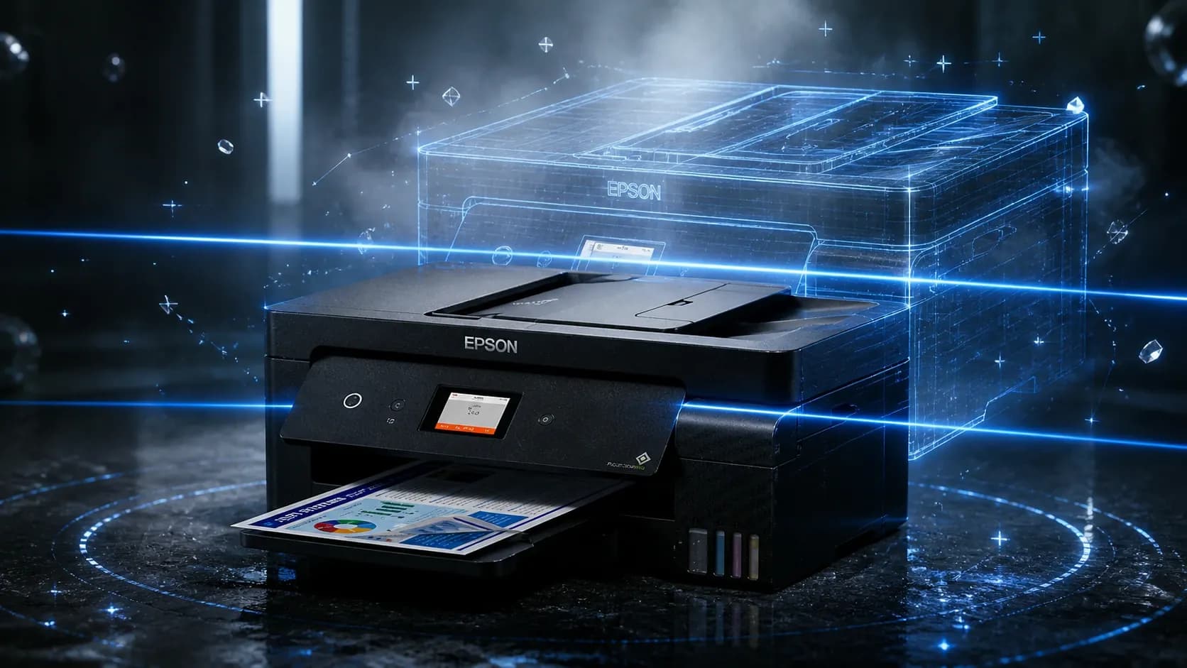 Oficina corporativa moderna con equipos de impresión avanzados